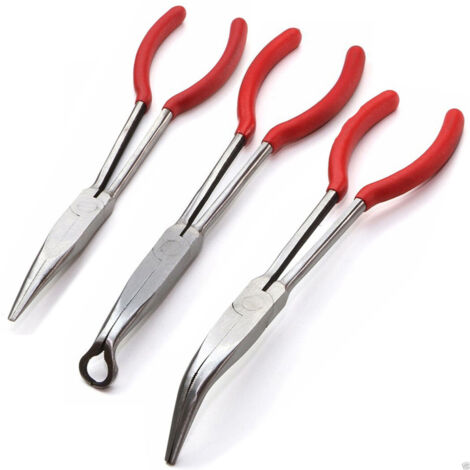 Trade Shop - Satz mit 3 langen Zangen, 28 cm lang, runde Spitze, für mechanische Ventile und Federn -