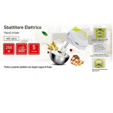 Trade Shop - Sbattitore Elettrico 250 Watt Con Doppio Set Di Fruste 5 Velocità Hoomei Hm-6830 -