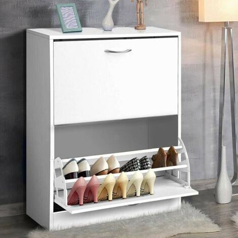 Trade Shop - Scarpiera 2 Ante Ripiani Doppia Profondita In Melamina 63x24x80cm Colore Bianco