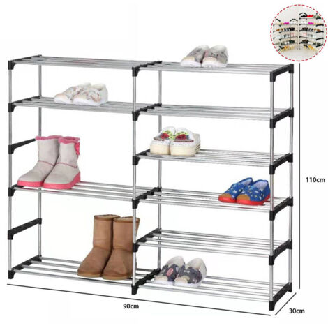 TRADE SHOP - Scarpiera Doppio Scaffale Multiuso 6 Ripiani In Metallo Impilabile 110x30x90cm -