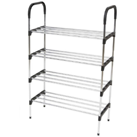 TRADE SHOP - Scarpiera In Metallo Plastica 4 Livelli 57x26x83cm Salvaspazio Porta Scarpe Casa -