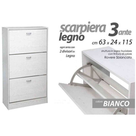 TRADE SHOP - Scarpiera Legno 3 Ante Bianco Legno 63 X 24 X 115 Cm 715617 Scarpe -