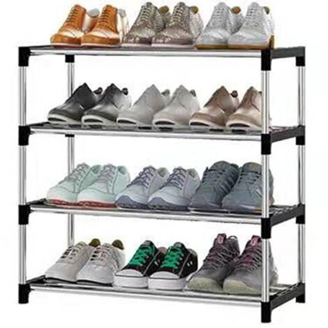 TRADE SHOP - Scarpiera Scaffale Salvaspazio Multiuso 4 Ripiani Metallo Impilabile 60x30x55cm -
