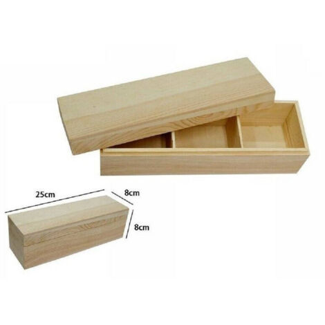 Trade Shop - Scatola Contenitore In Legno Naturale 3 Scomparti Decoupage 25x8x8cm -
