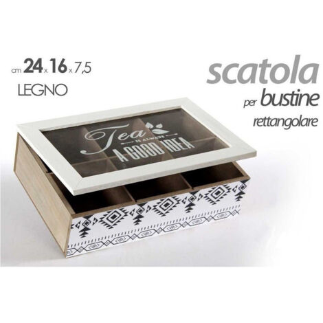 Trade Shop - Scatola Porta Oggetti Per Bustine The 24x16x7,5 Cm In Legno Rettangolare 739439 -