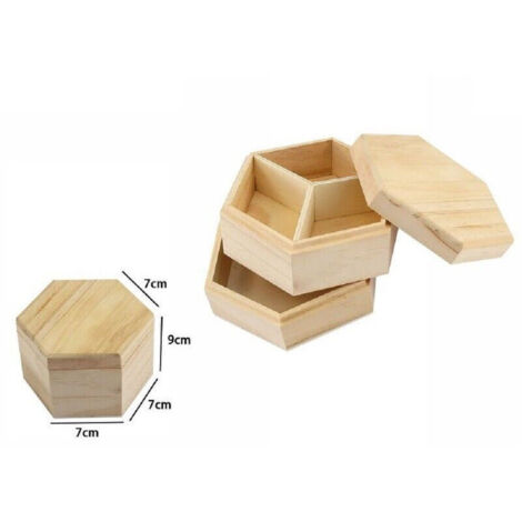 TRADE SHOP - Scatola Portagioie Esagono In Legno Con Bacheca 2 Piani Posti Scomparti 74020a -