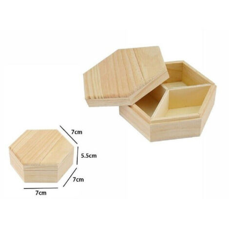 TRADE SHOP - Scatola Portagioie Legno Con Bacheca Esagonale 3 Posti Scomparti 7x5.5cm 74021a -