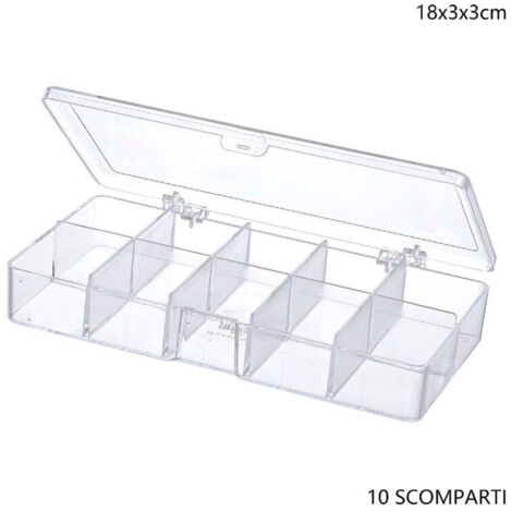 TRADE SHOP - Scatola Portaoggetti 10 Scomparti Pratica Scatola Contenitore Misura 18x3x3 Cm -