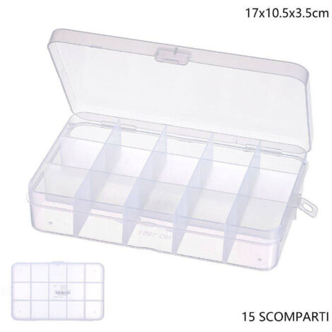 TRADE SHOP - Scatola Portaoggetti 15 Scomparti Pratico Contenitore Misura 17x10.5x3.5 Cm -