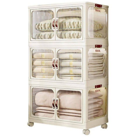 Trade Shop - Scatola Portaoggetti Contenitori Salva Spazio Tre Strati Con Ruote E Coperchio -