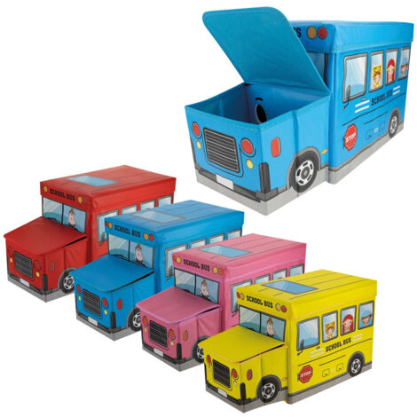TRADE SHOP - Scatola Portaoggetti Salvaspazio Ripiegabile A Forma Di Scuolabus Per Giocattoli Bambini -