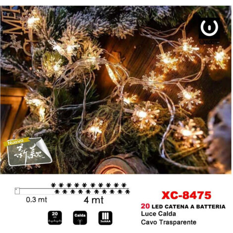 Trade Shop - SCHNEEFLOCKEN LICHTERKETTE 20LED BATTERIEBETRIEBEN WARMES LICHT TRANSPARENTES KABEL XC-8475 -
