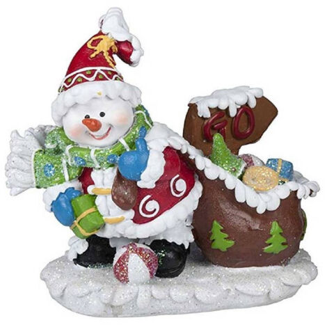 Trade Shop - Schneemann mit Sack, Weihnachtsszene, 12 cm, aus Polyresin, zufälliges Modell -