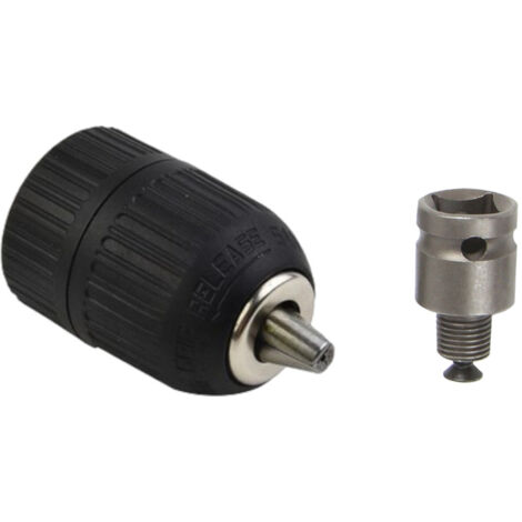 Trade-Shop Schnellspann Profi Bohrfutter + 1/2" Vierkant-Adapter Stecknuss für Bohrmaschinen Bohrschrauber, 1/2" x 20 UNF Gewinde, Spannbereich 2-13mm