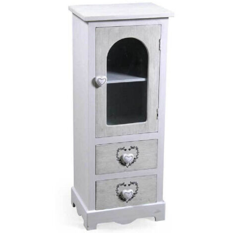 Trade Shop - SCHRANK MIT VITRINE HERZ TÜR 2 SCHUBLADEN HOLZ SHABBY CHIC 80X32X26CM 662218 -