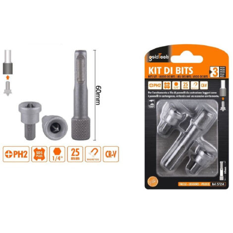 Trade Shop - SCHRAUBENDREHER-BIT-SATZ 2STÜCK 25MM PH2 + 1STÜCK 60MM MAGNETISCH 57254 -
