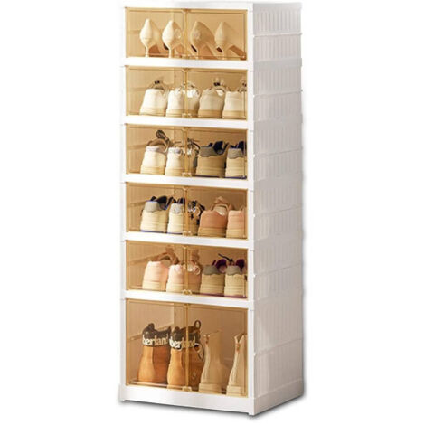 Trade Shop - Schuhregal mit 6 Böden, zusammenklappbar, stapelbar, staubdicht, atmungsaktiv, 120 x 37 x 51 cm -