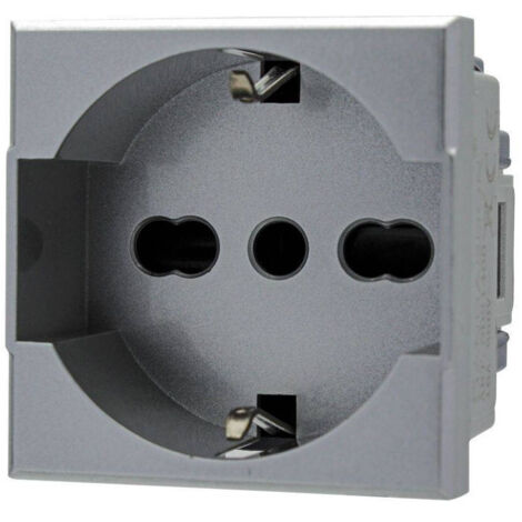 Trade Shop - SCHUKO-STECKDOSE 2P+T 16A SILBER KOMPATIBEL MIT BTICINO AXOLUTE SD21400T -