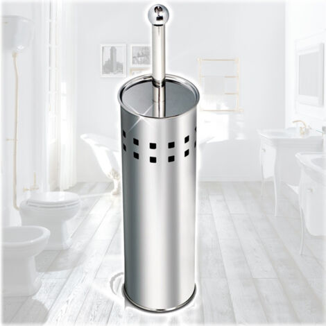 TRADE SHOP - Scopino Da Bagno Con Setole In Plastica Bianca E Portascopino In Metallo -