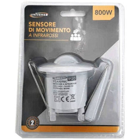 TRADE SHOP - Sensore Di Movimento A Infrarossi Incasso Lampadine 800w Ip20 Soffitto Yca1070c -