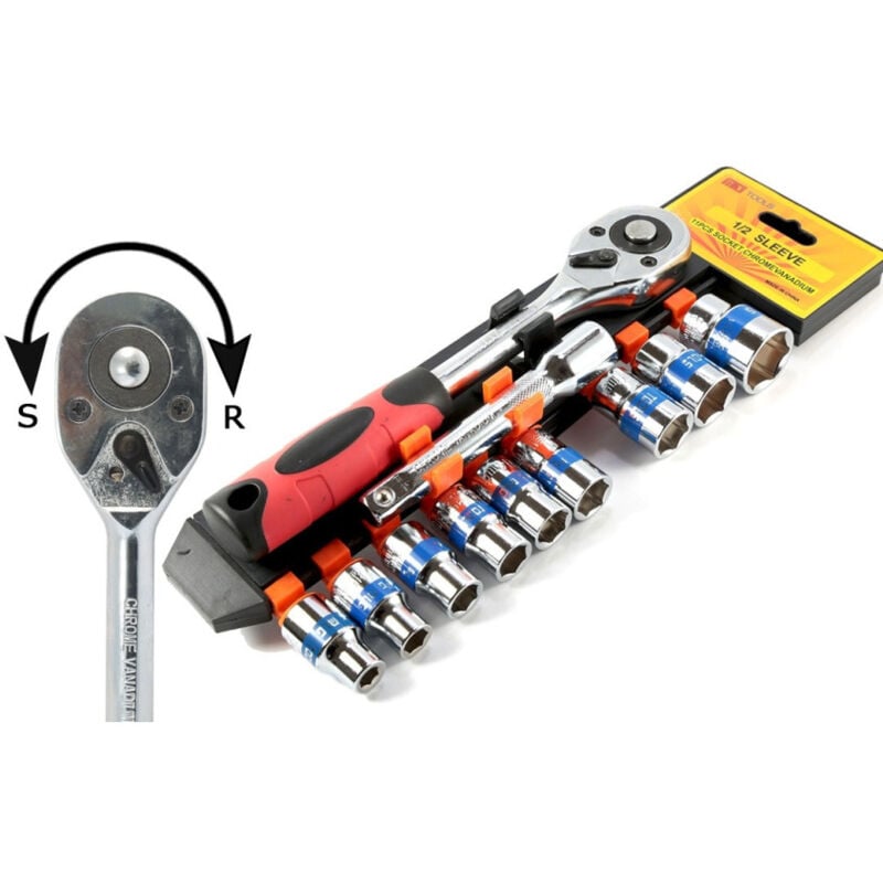 Image of Trade Shop - umschaltbarer ratschenschlüssel-satz 1/2' 11-TEILIGER satz mit inbuseinsätzen -