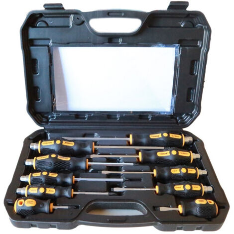 TRADE SHOP - Set 10 Cacciaviti Cacciavite Croce E Taglio Impatto Punte Magnetiche Cr-v -
