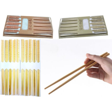 Trade Shop - Set 10 Coppie Di Bacchette Legno Disegni Bamboo Giapponesi Cinesi Sushi Cibo -