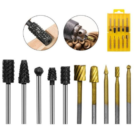 Trade Shop - Set 10 Mini Frese Raspe In Acciaio Per Lavorazione Rifinitura Legno Codolo 3 Mm -