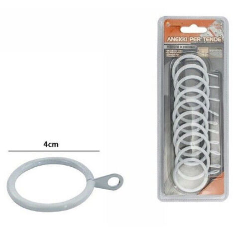 TRADE SHOP - Set 10 Pezzi Anelli In Metallo Per Asta Tende Tenda 40mm Bianchi 66412 -