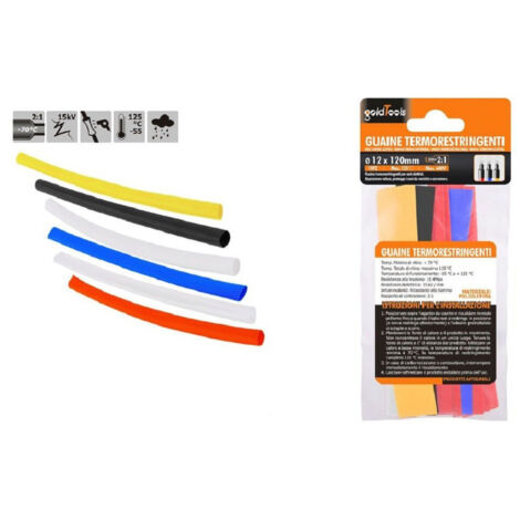TRADE SHOP - Set 10 Pz Guaine Termorestringenti Termoretrattili Colorate 12x120 Mm Cavi 57096 -