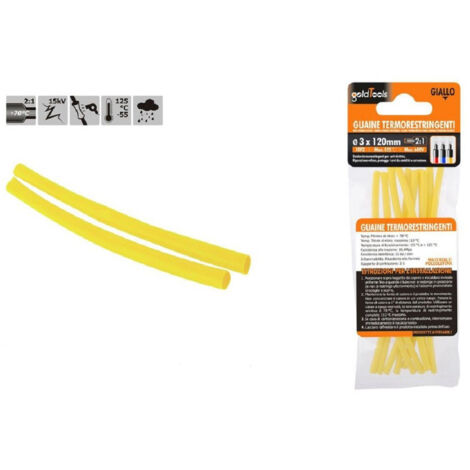 TRADE SHOP - Set 10 Pz Guaine Termorestringenti Termoretrattili Gialle 3x120mm Per Cavi 57087 -