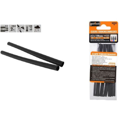 TRADE SHOP - Set 10 Pz Guaine Termorestringenti Tubi Termoretrattili Neri 3x120mm Cavi 57062 -