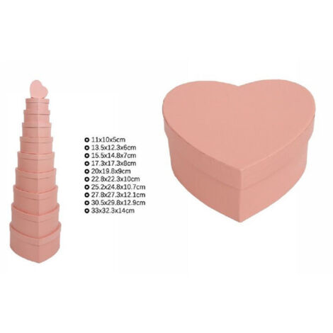 TRADE SHOP - Set 10 Pz Scatole Box Regali Varie Misure Matrioska Forma Cuore Rosa Pesca 71963 -