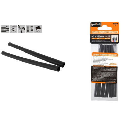 Trade Shop - Set 10 Uds Funda Termoretráctil Tubos Termoretráctiles Negro 3x120mm Cables 57062 -