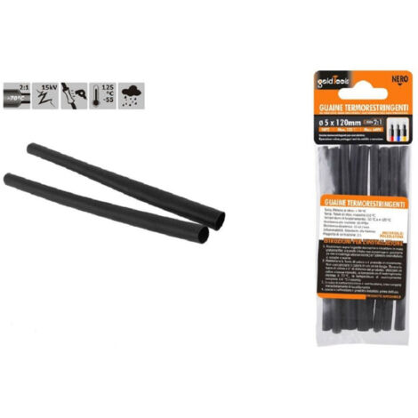 Trade Shop - Set 10 Uds Funda Termoretráctil Tubos Termoretráctiles Negro 5x120 Mm Cables 57063 -