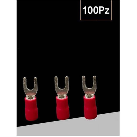 TRADE SHOP - Set 100 Pz Capicorda A Forcella A Crimpare Per Cavi 4 A 6 Mm² Isolato M4 Sv5.5-4 - Rosso