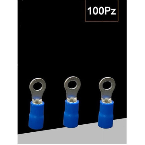 TRADE SHOP - Set 100 Pz Capicorda Terminale Ad Occhiello Isolato Per Cavi 0.5-1.5mm² Rv1.25-4 - Blu