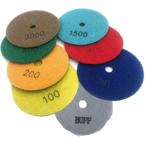Trade-Shop SET: Ø100mm Diamant Polierscheibe (8 Stück) M14 für Naturstein, Beton, Granit, Keramik, Marmor - Körnung Buff/50/100/200/400/800/1500/3000