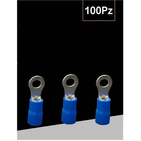 TRADE SHOP - Set 100pz Capicorda Terminale Ad Occhiello Isolato Per Cavi 2.5-4mm² M4 Rv3.5-4 - Blu