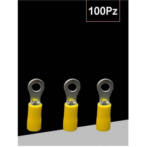 TRADE SHOP - Set 100pz Capicorda Terminale Ad Occhiello Isolato Per Cavi 4 A 6 Mm² M6 Rv5.5-6 - Giallo