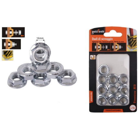 TRADE SHOP - Set 10pz Dado Esagonale Flangiato Dadi Di Serraggio M10 Bulloni Vite 10mm 94925 -