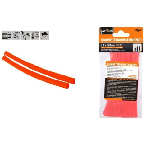 TRADE SHOP - Set 10pz Guaine Termorestringenti Termoretrattili Rosse 8x120 Mm Per Cavi 57084 -