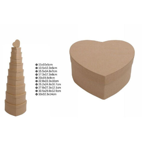 Trade Shop - Set 10pz Scatole Box Per Regali Varie Misure Matrioska Forma Cuore Cartone 71959 -