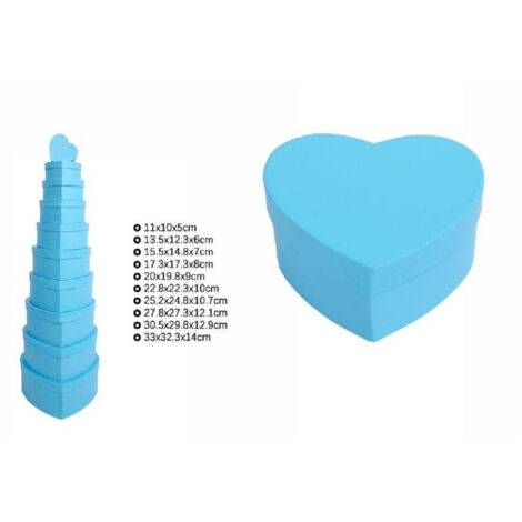 Trade Shop - Set 10pz Scatole Box Per Regali Varie Misure Matrioska Forma Cuore Celeste 71956 -
