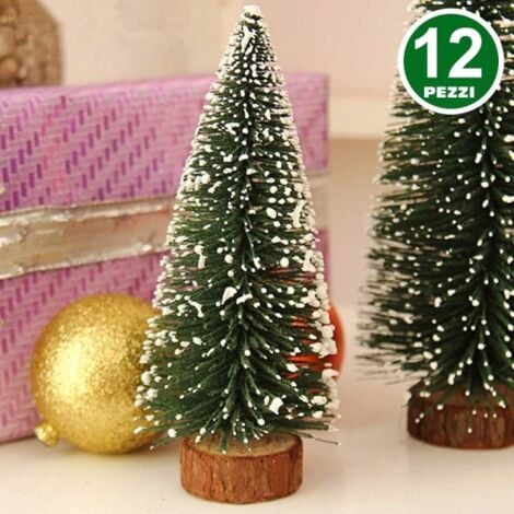 Trade Shop - Set 12 Alberelli Innevati Mini Albero Natale 10cm Decorazioni Addobbi Natalizi