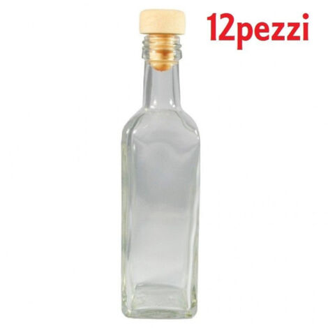 Trade Shop - SET 12 BOTTIGLIE BOTTIGLINE VETRO TRASPARENTE MIT TAPPO 250CC -
