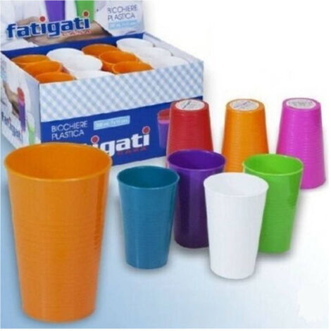 Trade Shop - Set 12 Pezzi Bicchieri In Plastica Rigida Colori Assortiti 200 Ml -