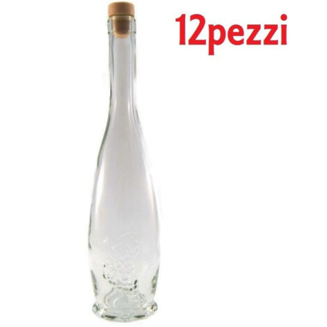 TRADE SHOP - Set 12 Pezzi Bottiglie Bottigline Vetro Trasparente Goccia Con Tappo 500cc -