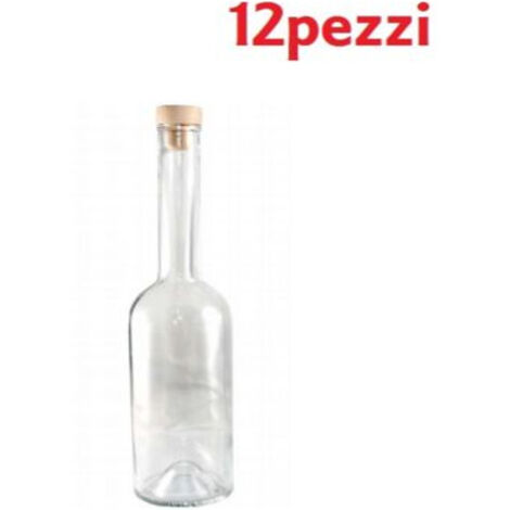 TRADE SHOP - Set 12 Pezzi Bottiglie Bottigline Vetro Trasparente Opera Con Tappo 500cc -