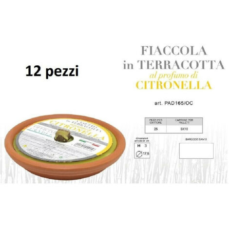 TRADE SHOP - Set 12 Pezzi Fiaccola In Terracotta Al Profumo Di Citronella Anti Zanzare 17.5cm -